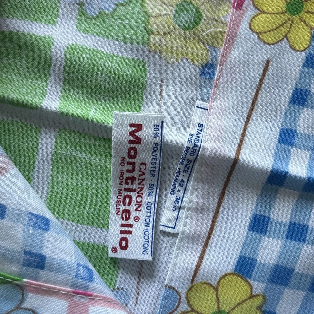 Vintage Cannon 70s Daisy TWIN‎ SIZE Sheet Set Gingham Square Monticello Muslin